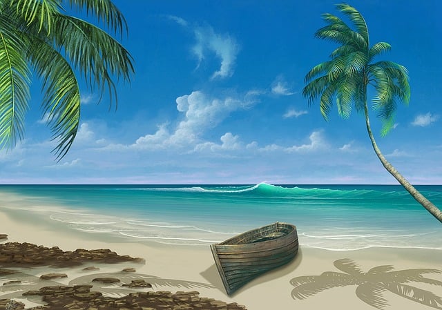 海滩 船 绘画 - 上的免费图片