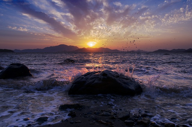 落日 夕阳 大海 - 上的免费照片