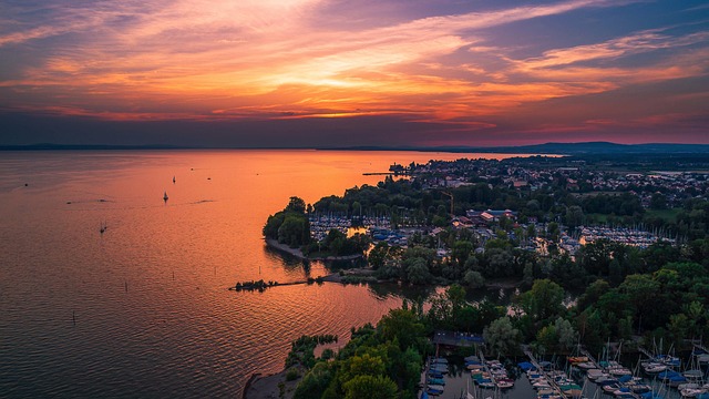 康斯坦茨湖 日落 鸟瞰图 - 上的免费照片