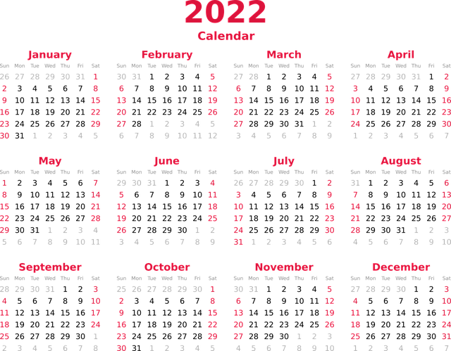 日历 年 天 - 免费矢量图形