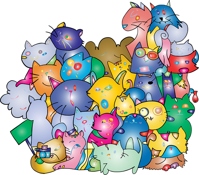 猫 卡通猫 色彩缤纷的猫 - 免费矢量图形