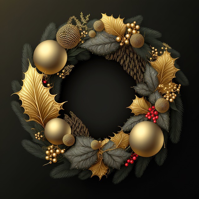 Gold Christmas Wreath - 上的免费图片