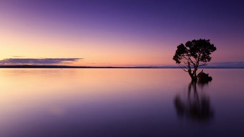 日落时天空映衬的大海风景 · 免费素材图片