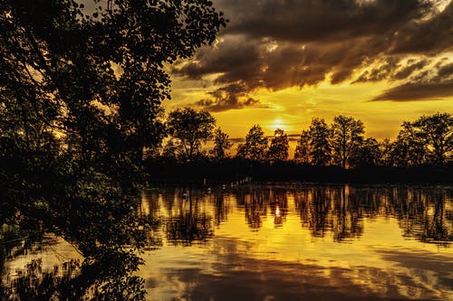 河流和树木的反光摄影 · 免费素材图片