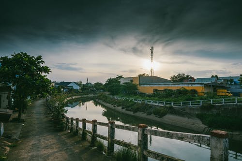 平静的水体旁的路 · 免费素材图片