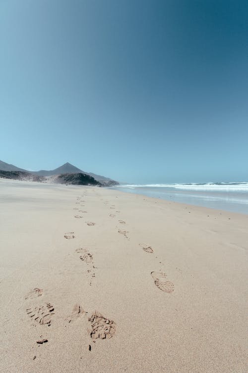 在沙滩上的脚印 · 免费素材图片