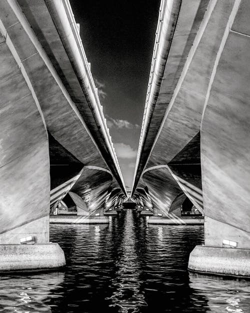 滨海艺术中心大桥的灰度照片 · 免费素材图片