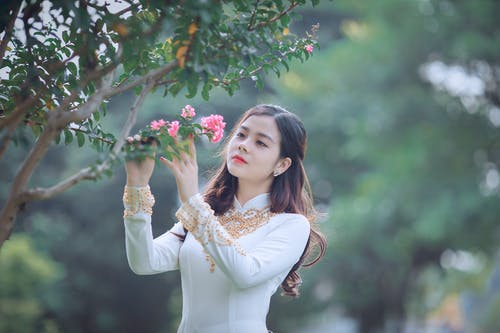 女人拿着粉红色的花瓣花 · 免费素材图片