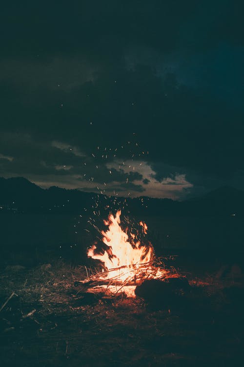 夜间在户外点燃篝火 · 免费素材图片