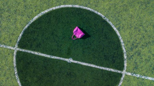在足球场上的粉红色手提袋 · 免费素材图片