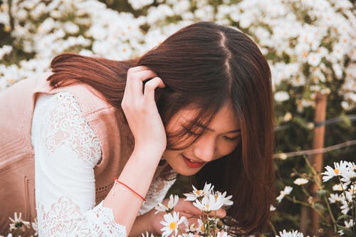 女人闻花香 · 免费素材图片