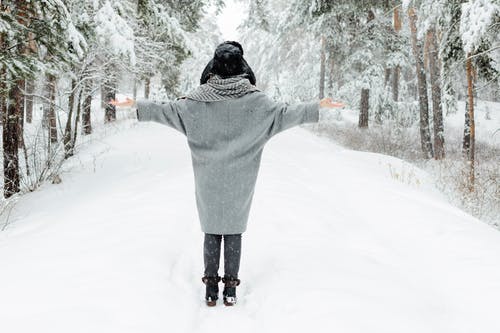 女人在下雪季节穿灰色面漆 · 免费素材图片