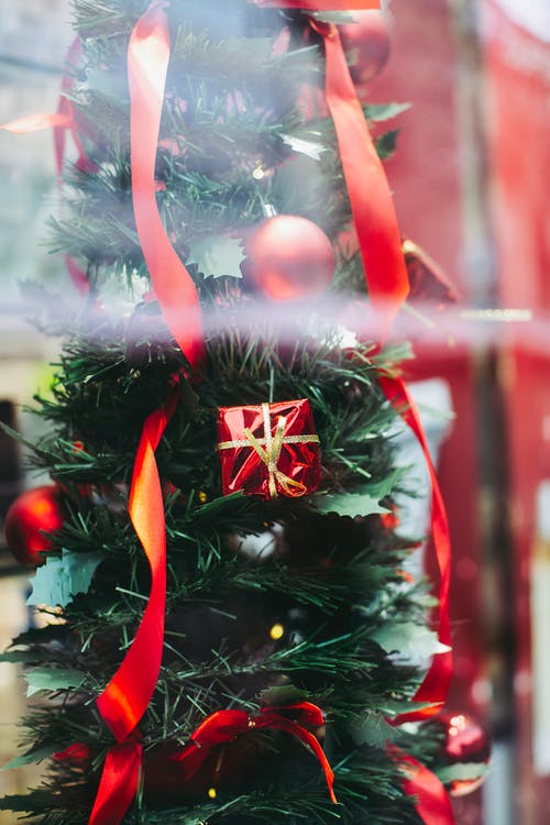 带有红色和绿色圣诞装饰的商店展示柜 · 免费素材图片