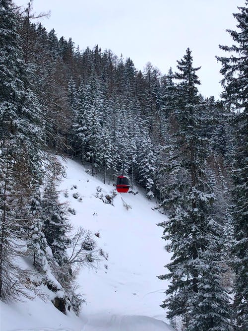 缆车在白雪覆盖的高山森林 · 免费素材图片