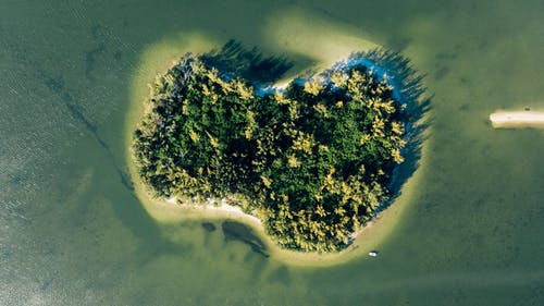 日光海洋中的绿色岛屿的壮丽景色 · 免费素材图片