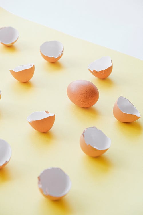 在黄色背景上的碎的蛋壳 · 免费素材图片