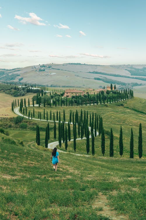 慢跑在绿色的丘陵山谷中活跃的女人 · 免费素材图片