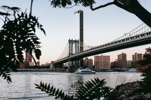 悬索桥在城市中的河 · 免费素材图片