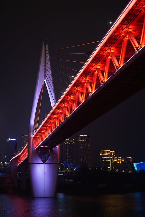 有关吊桥, 城市, 夜灯的免费素材图片