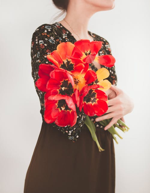 女人手捧红色花 · 免费素材图片