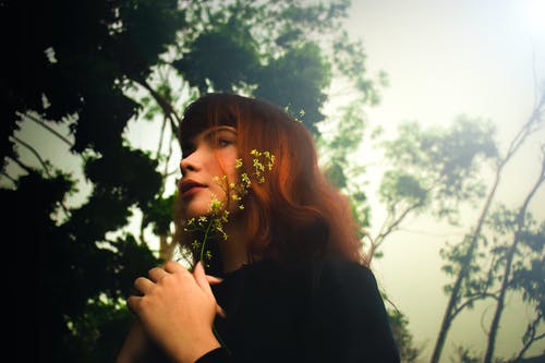 女人抱着植物的低角度摄影 · 免费素材图片
