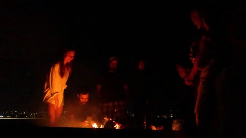 男人和女人在篝火晚会附近聚会 · 免费素材视频