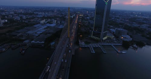 有关傍晚天空, 吊桥, 城市的免费素材视频