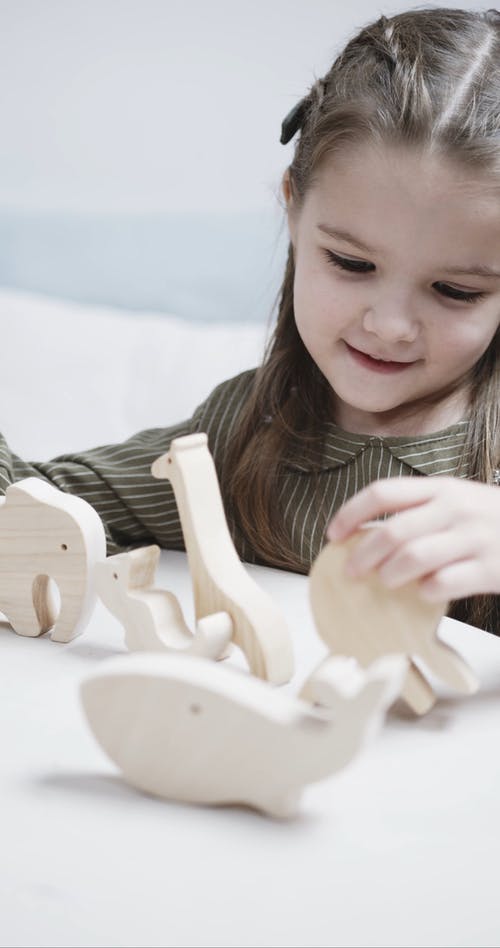 小女孩玩木制动物玩具 · 免费素材视频