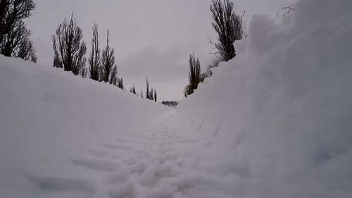 跟随车辆行驶在积雪覆盖的道路上 · 免费素材视频