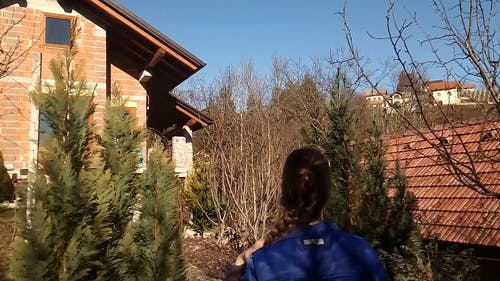 一个女人在后院散步 · 免费素材视频