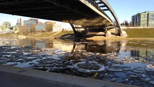 漂浮在河面的冰的雪渣 · 免费素材视频