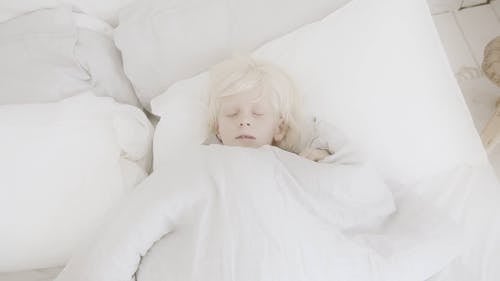 一个躺在床上睡觉的男孩和一个泰迪熊毛绒玩具一起睡觉 · 免费素材视频