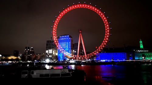 夜间伦敦眼灯展示 · 免费素材视频