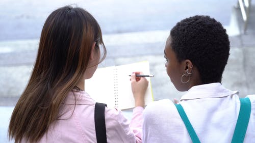 两位女士回顾户外学校作业 · 免费素材视频